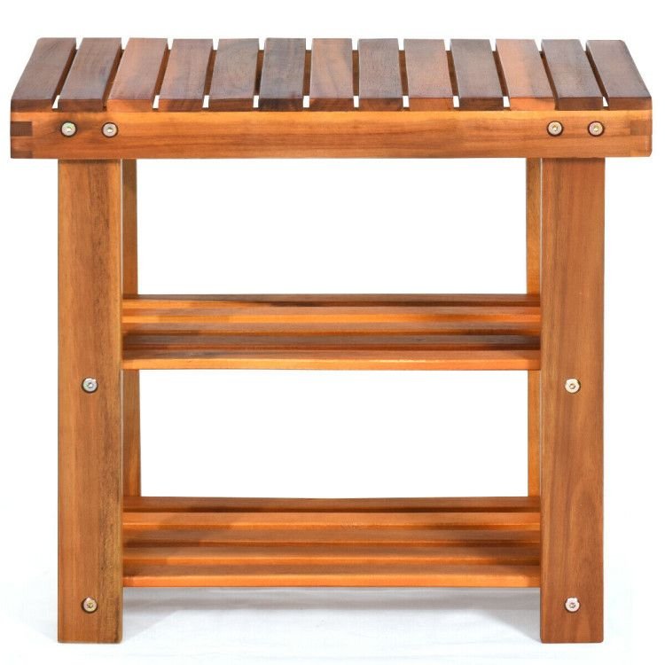 19 inch 3 tier wood shoe rack bench boots organizer
