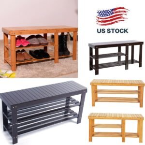 90cm 3 tier bamboo shoe rack storage seat organizer entryway bench for convenient shoe storage