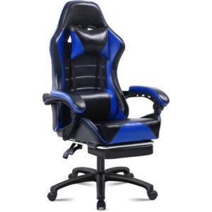 ergonomically designed adult blue pu leather gaming chair with footstool waist support office chair for home & work