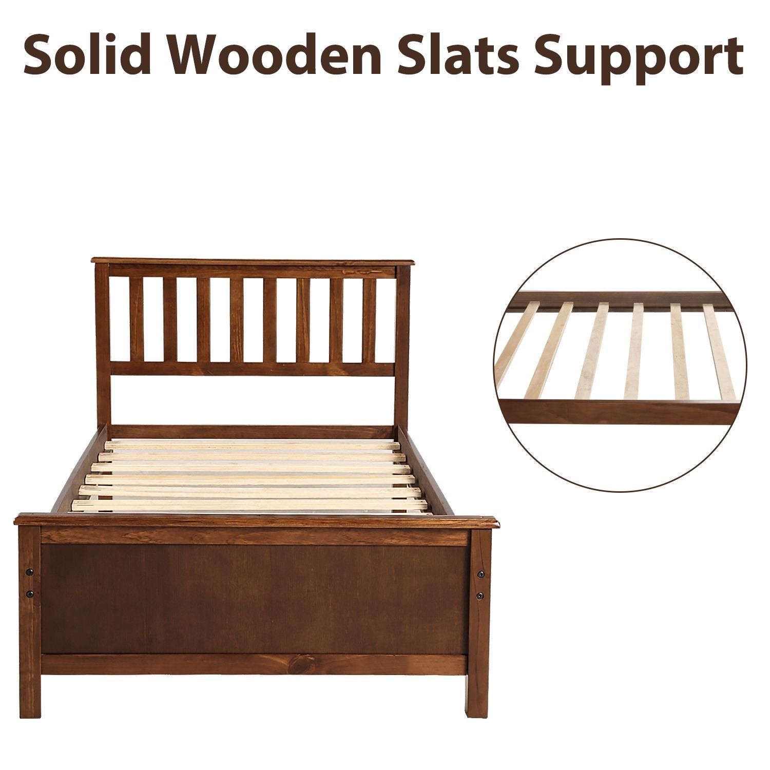 twin size wooden platform bed with headboard and footboard durable wood slat support