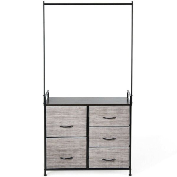 5 fabric drawers dresser with metal frame and wooden top