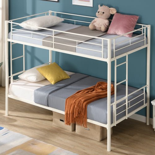 fcj twin twin white metal bunk bed convertible bedframe with safety guardrails ladders no spring box needed space saving design