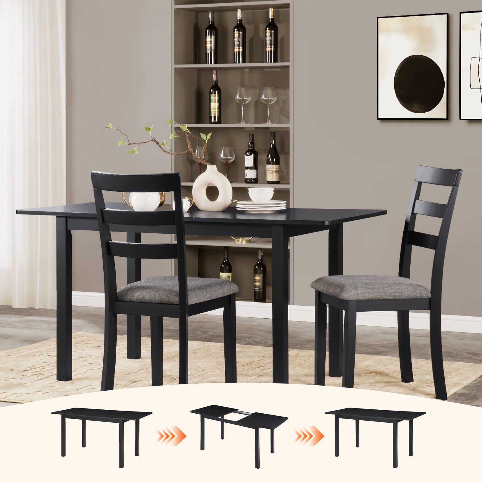 59'' extendable black wooden dining table modern home office furniture for 4 8 people for small spaces kitchen & living room use