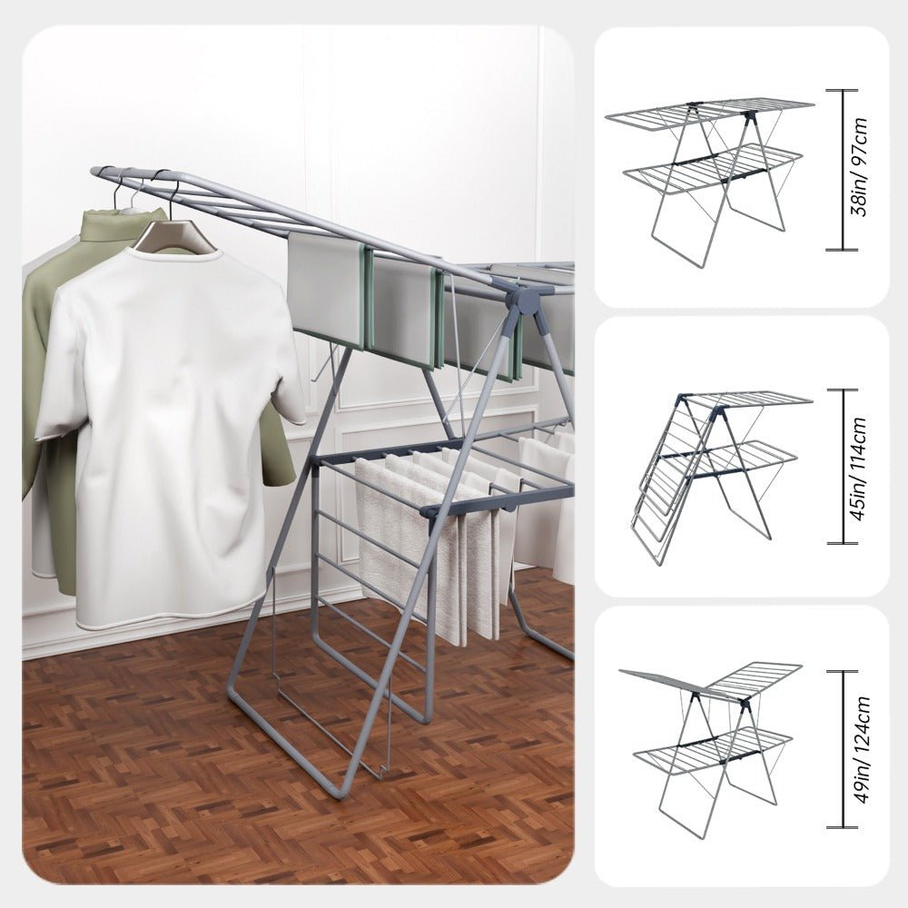 1pc, clothes drying rack foldable, foldable laundry drying rack, free standing large drying rack, grey