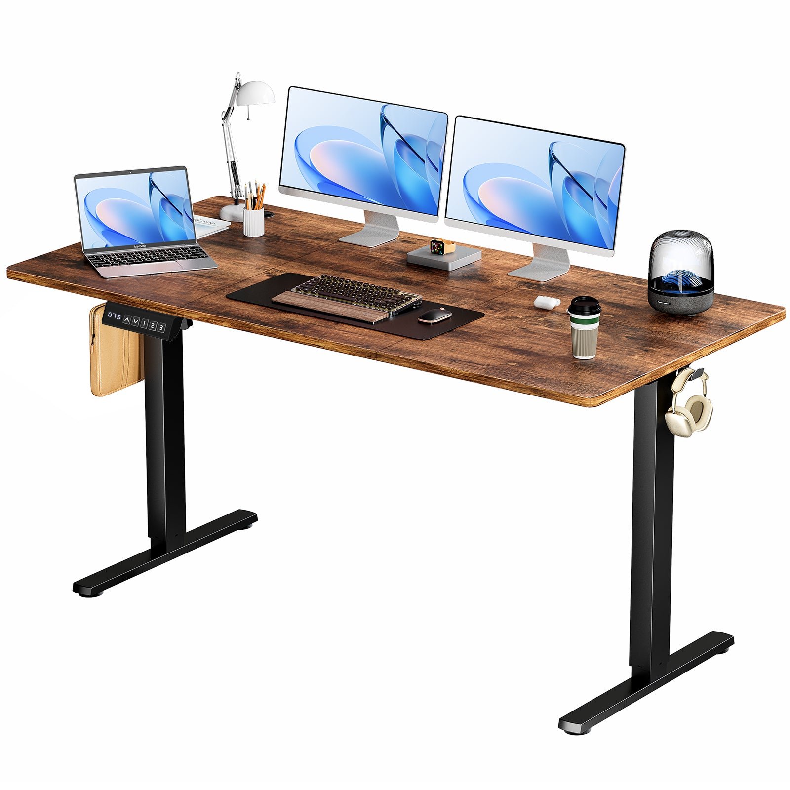 fcj electric adjustable height standing desk home office computer table splice board rising 2 hook wire hole work sit stand desk
