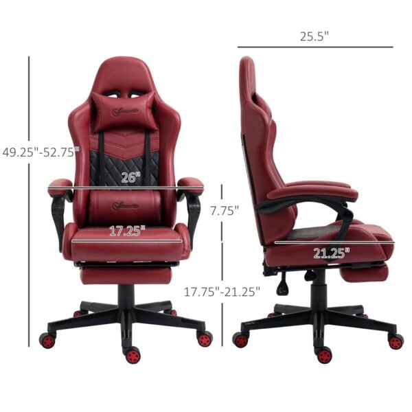 adjustable height gaming chair with lumbar support red pu leather swivel and reclining feature