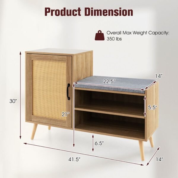 2 in 1 rattan shoe cabinet with washable cushion bench shoe rack with convenient storage bench