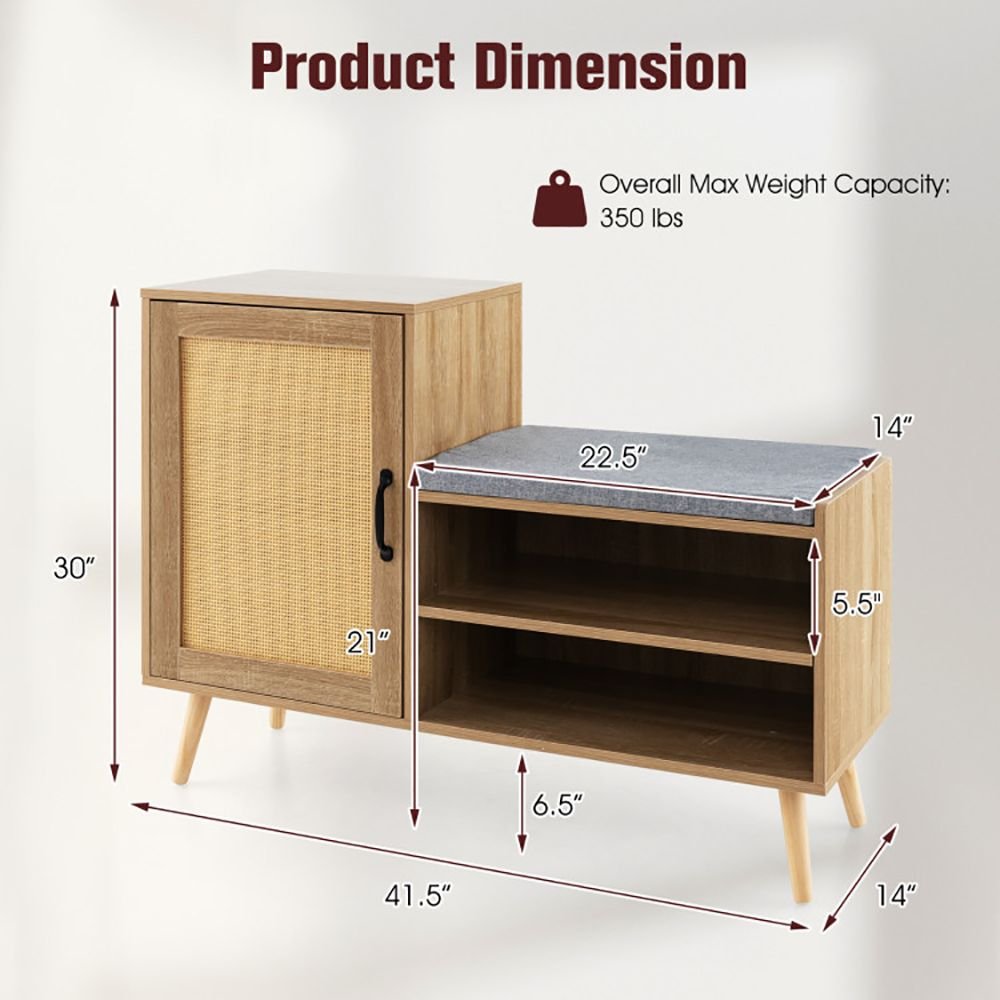 2 in 1 rattan shoe cabinet with washable cushion bench shoe rack with convenient storage bench