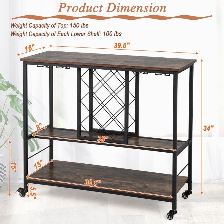8 bottle rack and 12 glasses hanger 3 tier wine bar cabinet