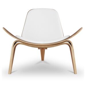 hms 36" modern reclining lounge chair white and brown faux leather with metal and wood for home living room furniture