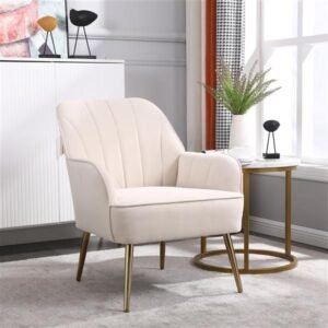 mid century modern velvet sherpa armchair easy assembly beige living room chair for bedroom & office