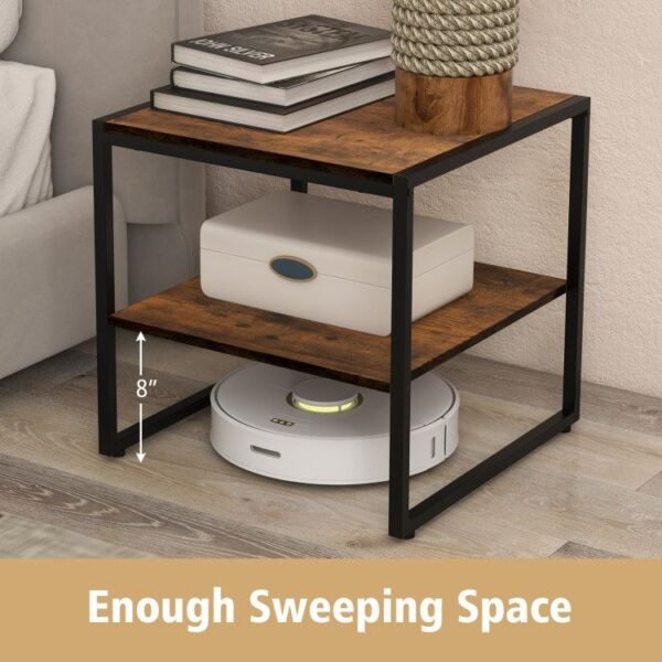 2 piece industrial style 2 tier side table set with open shelf for living room furniture