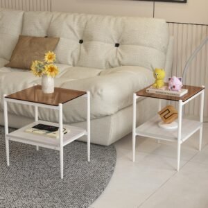 set of 2 side metal side table rectangular sofa side table tempered glass table top living room furniture white