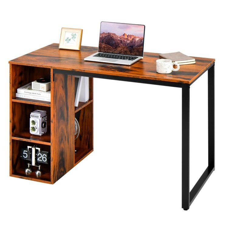 computer desk with 5 side shelves and durable metal frame