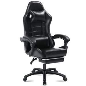 ergonomically designed adult gaming chair with pu leather lounge and footstool waist support office chair black