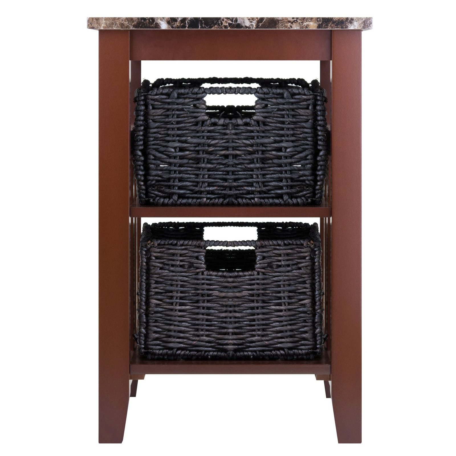 zoey living room furniture faux marble top side table with 2 baskets