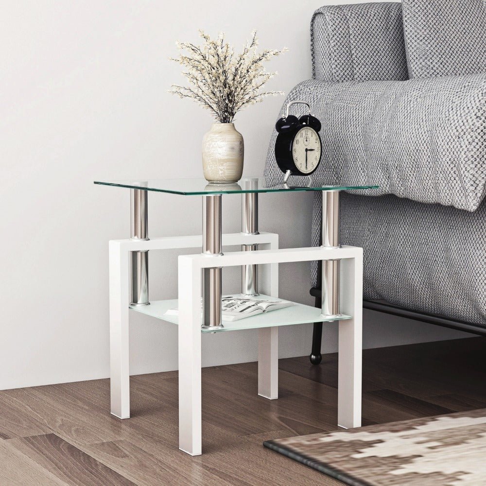 1 piece modern tempered glass tea table coffee table end table, square table for living room, transparent/white