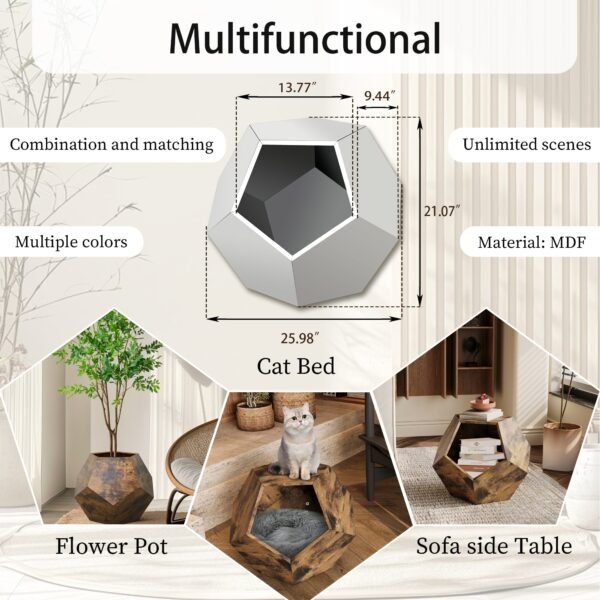 25.98'' shaped modern pet furniture cat carrier side table mdf multi purpose furniture antique wood color
