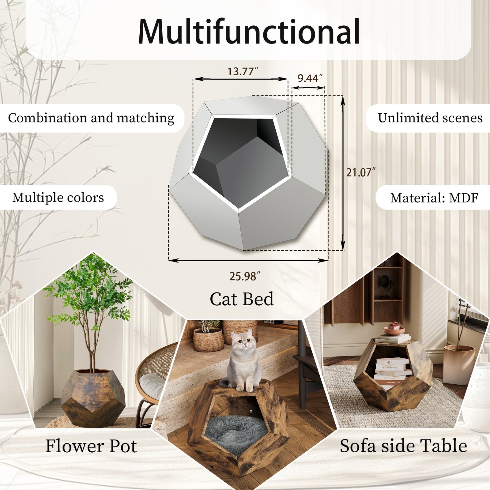 25.98'' shaped modern pet furniture cat carrier side table mdf multi purpose furniture antique wood color