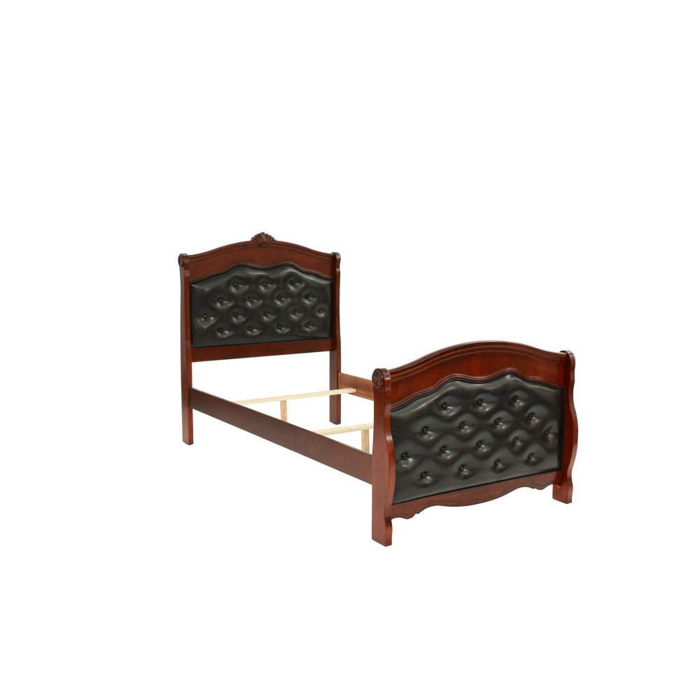 dark cherry twin size bed youth bedroom furniture espresso faux leather headboard footboard plywood 1pc bedframe