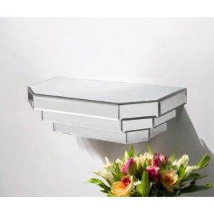 16" silver mirrored glass hanging dimensional floating shelf for living room furniture