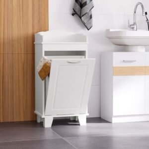 free standing white bathroom storage cabinet home organizer hamper furniture