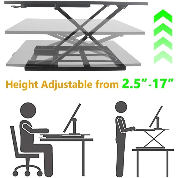 adjustable height ergonomic standing desk foldable and easy move large wide rising tabletop for laptop home office black fcj