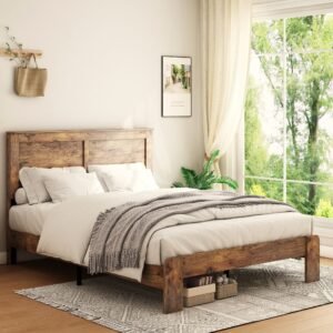 dark brown king size wood platform bed frame noise free with large storage easy assembly without box spring needed