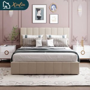 free shipping us warehouse queen size upholstered platform bed with hydraulic storage system wood panel bedroom bed