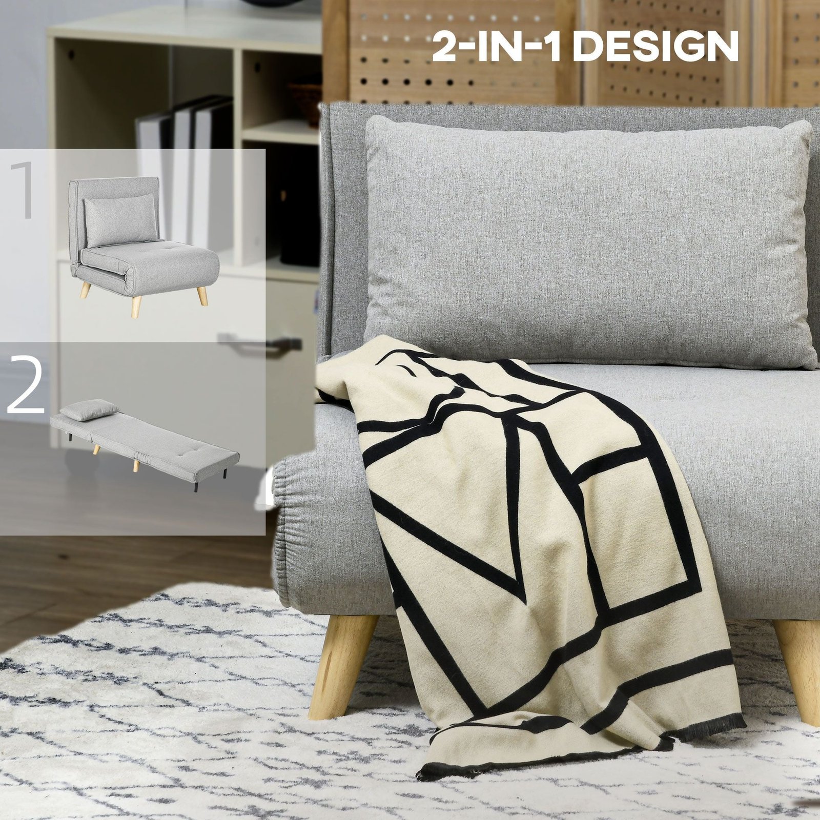 2 in 1 adjustable backrest chair bed multi functional gray sofa bed