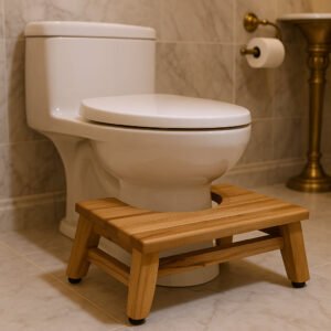 8" natural solid teak bathroom toilet stool hms brand premium quality stools & ottomans