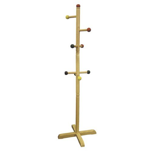 49.5" tall natural finish wooden coat rack for kids 8 colored metal pegs home furniture