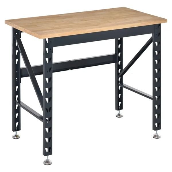 adjustable 45" garage workbench with wood tabletop as a tool table or computer desk
