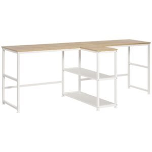 83'' natural two person desk with storage shelves large office study writing computer desk for home office