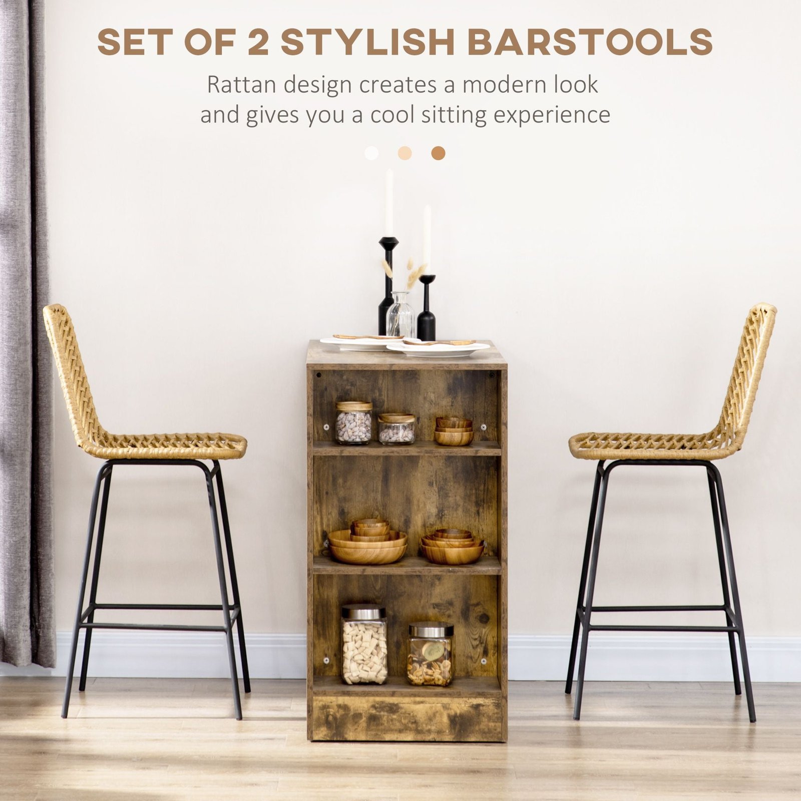 set of 2 stylish durable rattan wicker counter stools with steel frame footrest stools & ottomans