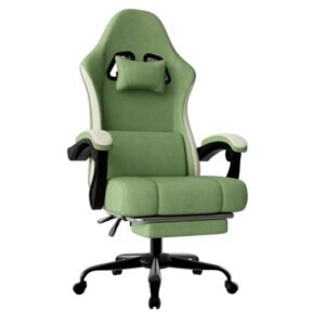 ergonomic adults' gaming chair pocketed spring cushion adjustable lumbar support breathable fabric footrest for video gamers