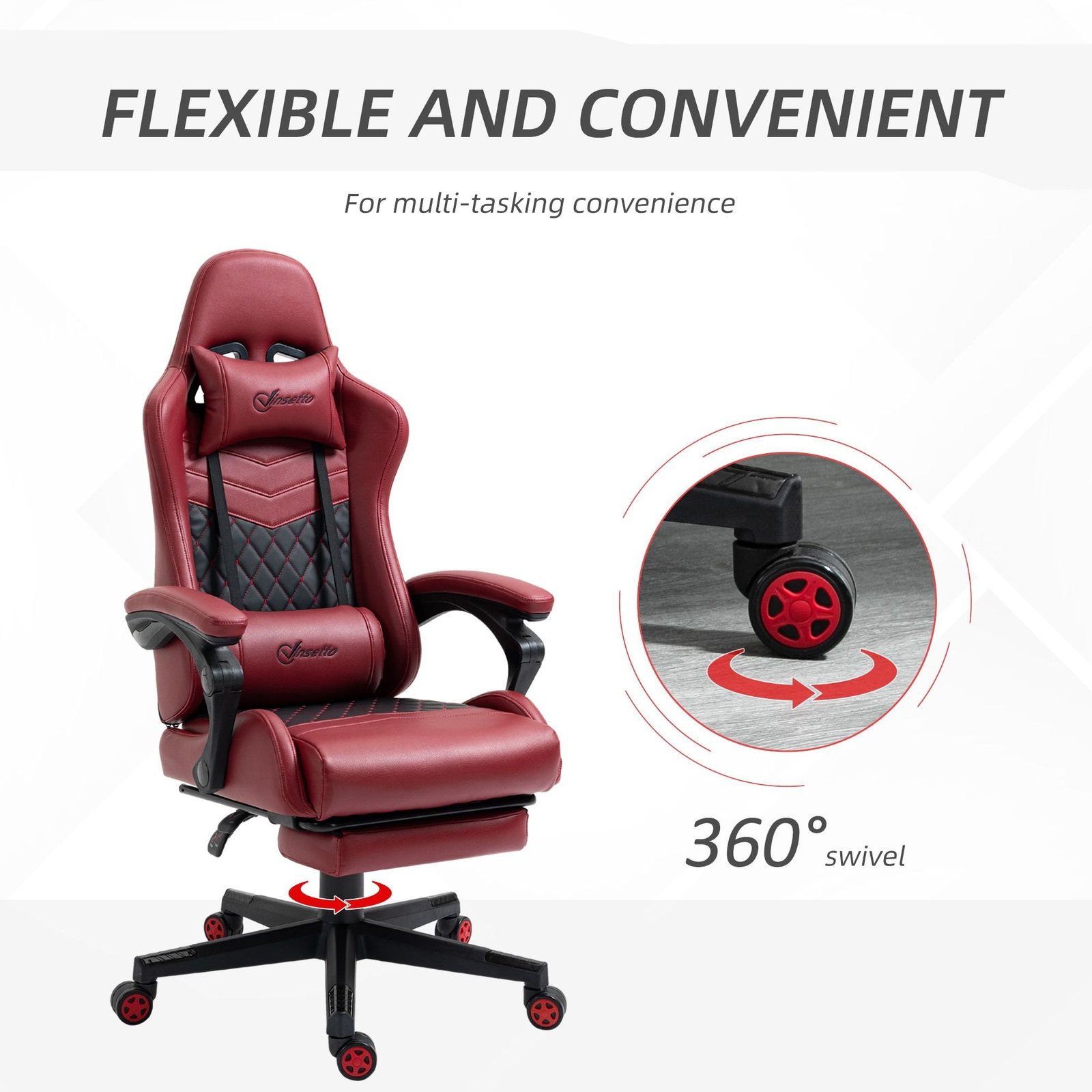 adjustable height gaming chair with lumbar support red pu leather swivel and reclining feature