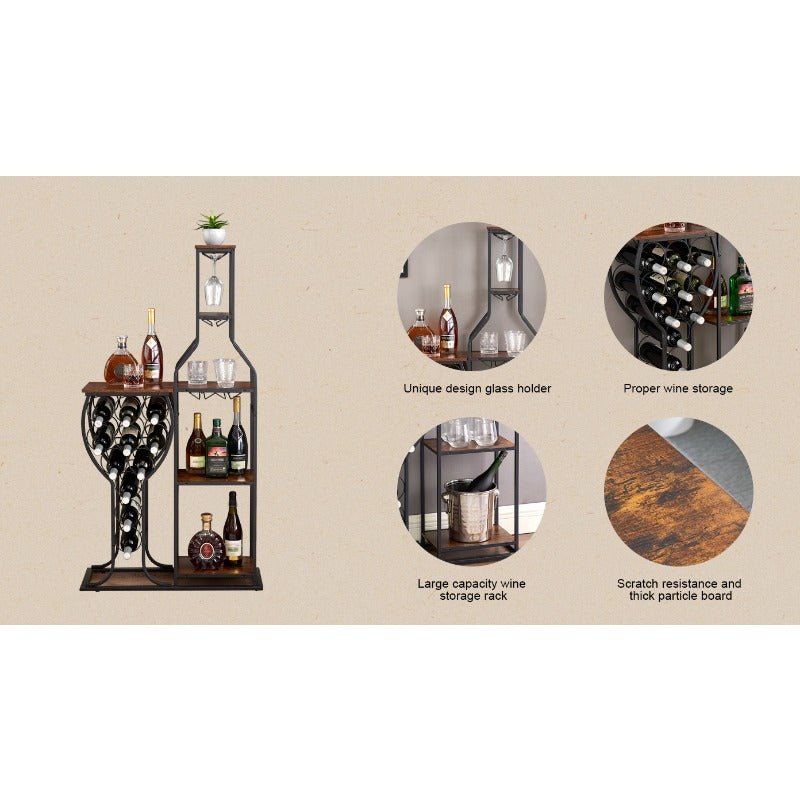 11 bottle floor wine rack,5 tier freestanding wine rack with wine glass holder and storage shelves,for home bar,living room