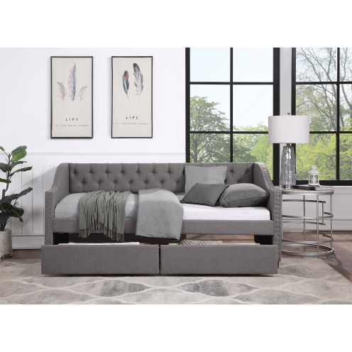 fcj luxury gray daybed with two drawers queen and king sizes twin size upholstered soft bed with wood slat support