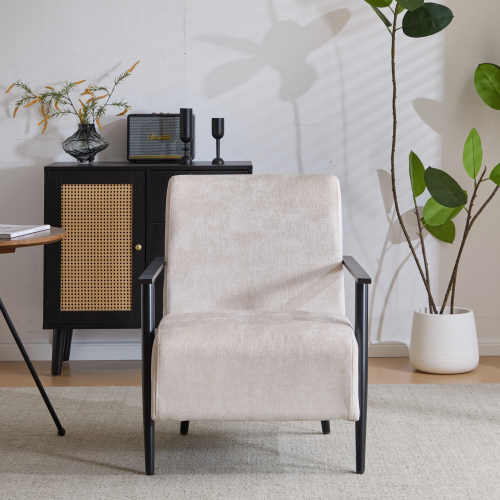 26.38 modern beige lounge chair sturdy metal frame polyester upholstery for living room bedroom office convenient storage