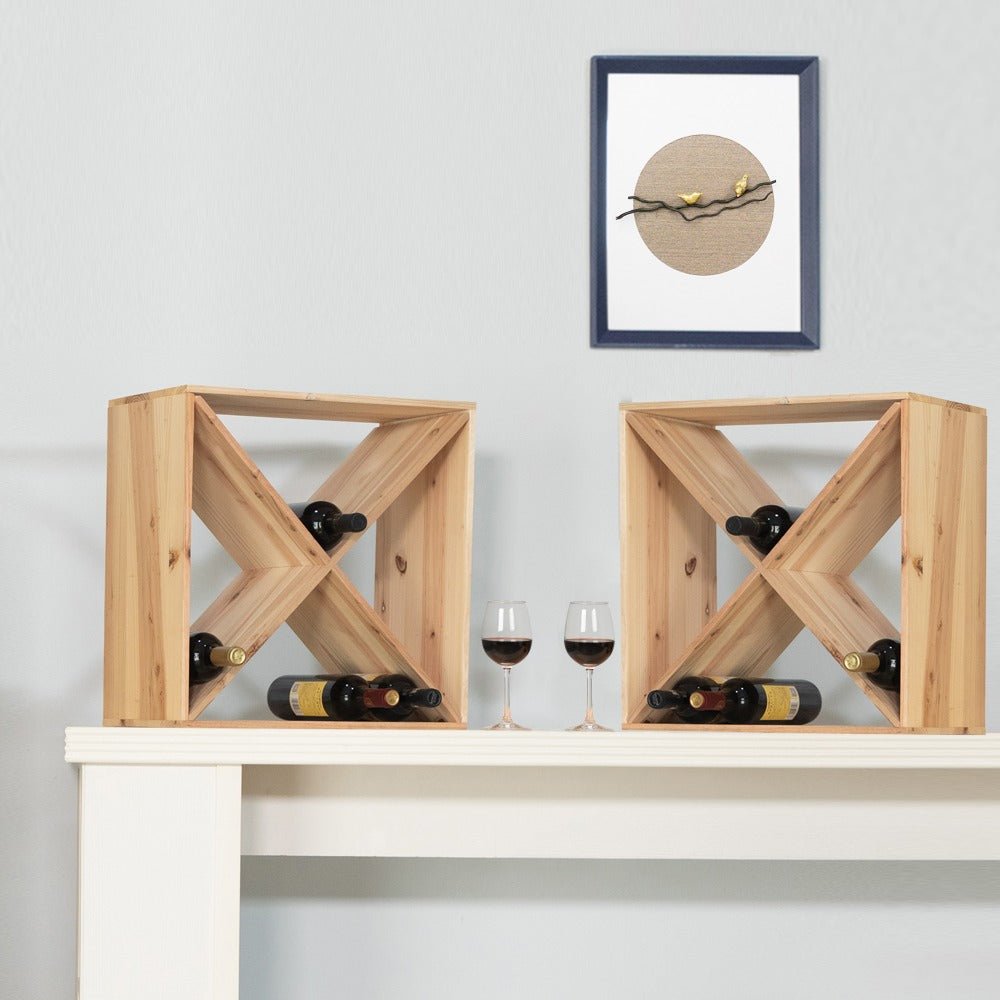 24 bottle wine rack set of 2, stackable wooden wine storage holder for kitchen,countertop, or cellar sturdy & space saving