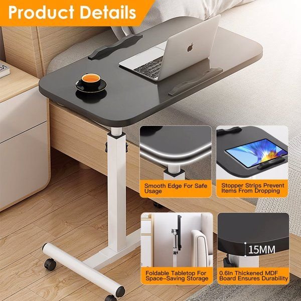 black foldable home office portable computer cart 90° tiltable rolling laptop table height adjustable mobile standing desk for