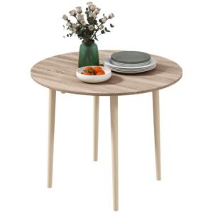 35" round oak dining table with solid wood legs folding drop leaf for small spaces for kitchen use