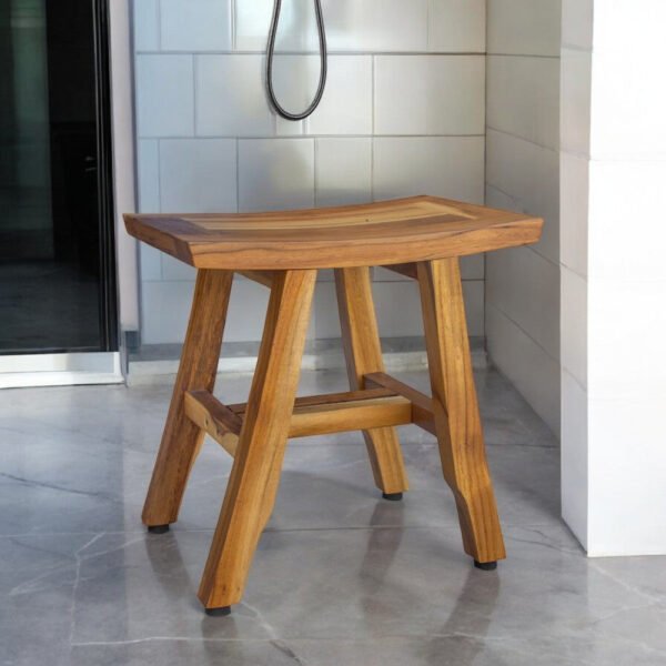 hms 14" natural teak curvilinear shower bench for bathroom bedroom living room kitchen wood shower stool storage