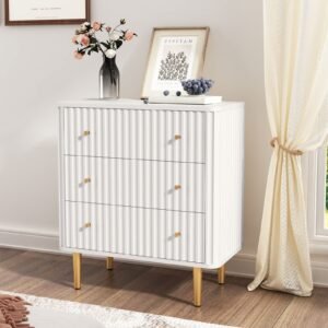 modern white wood 3 drawer dresser with fluted texture bedroom storage chest organizer for living room closet hallway