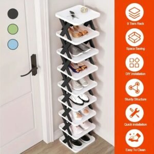 9 layer high narrow entrance shoe rack space saving vertical plastic stackable shoe rack for wardrobe for 9 pairs shoes for chri