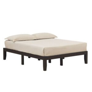 14 inch queen size rubber wood platform bed frame with durable wood slat support elegant wooden beds