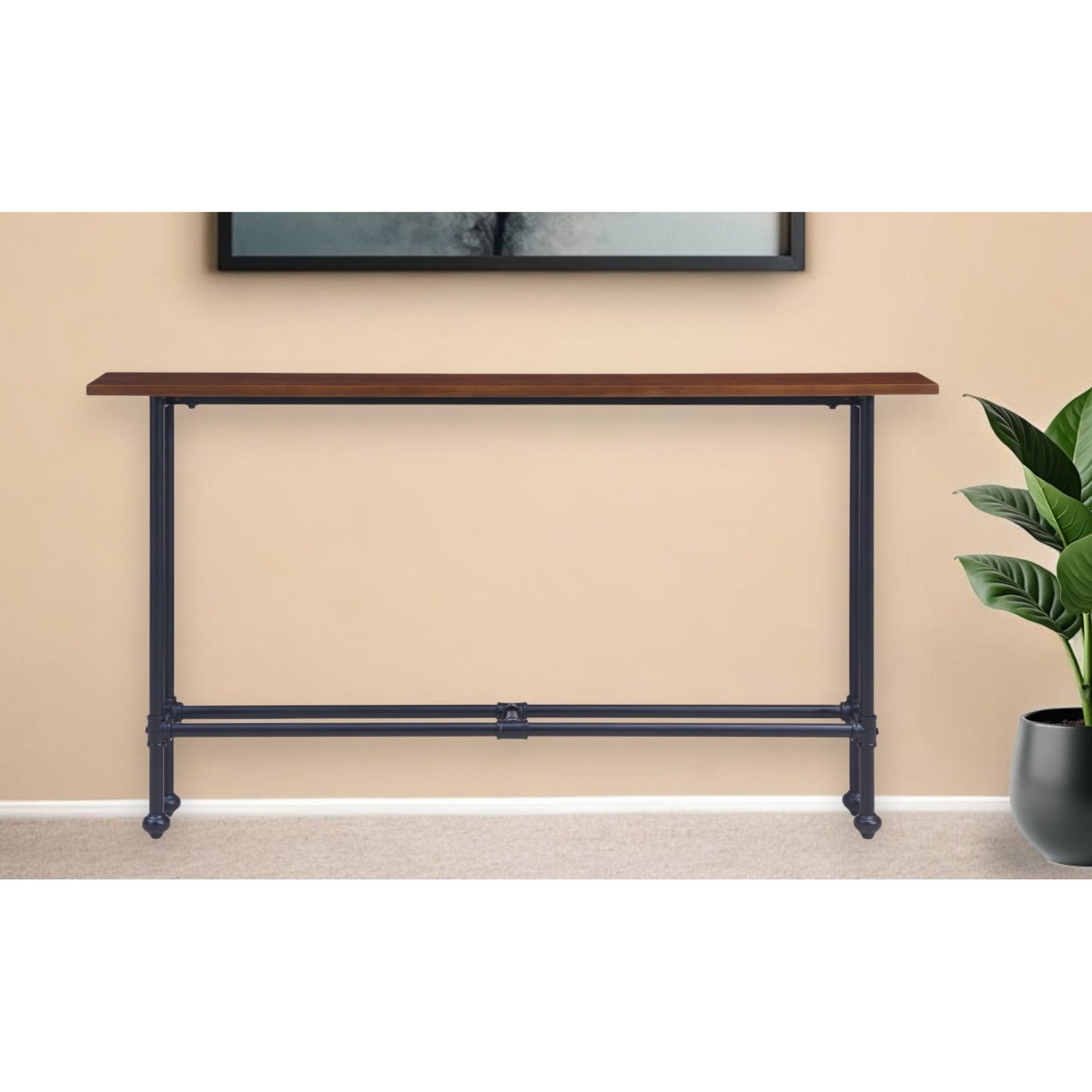 hms 56 espresso and black console table modern solid wood and metal for living room home furniture