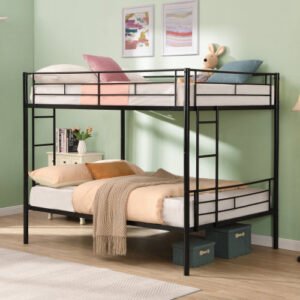 fcj easy assembly full over full metal bunk bed no box spring needed single double size home furniture for warehouse bedroom use
