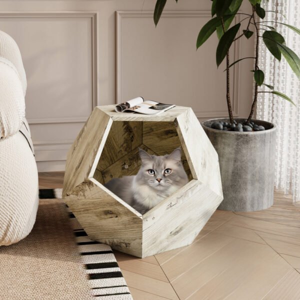 25.98'' shaped modern pet furniture cat carrier side table mdf multi purpose furniture antique wood color